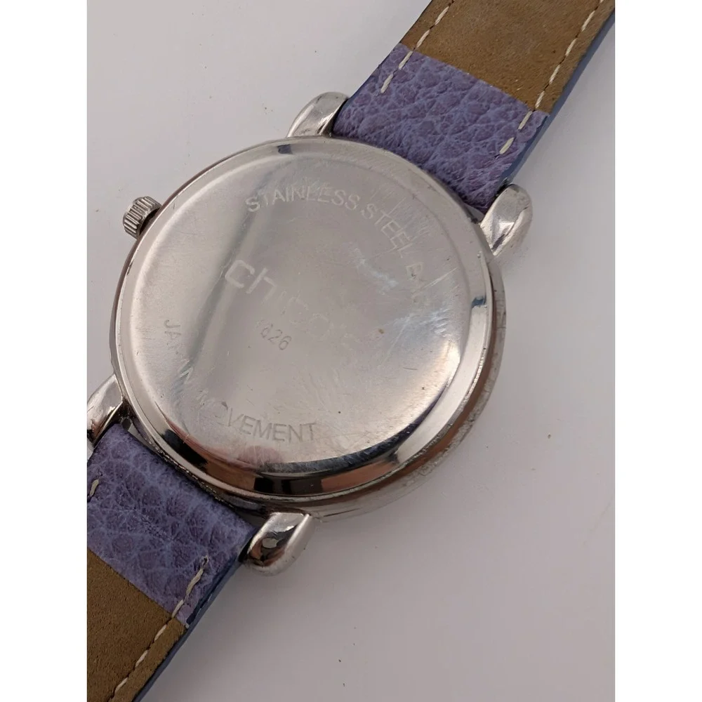 Chico's Women's Watch 34mm Silver Case Purple Leather Band- New Battery